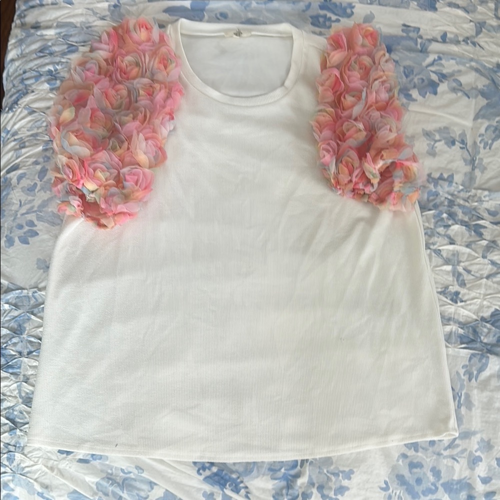 Entro Pink and White Ruffled Blouse